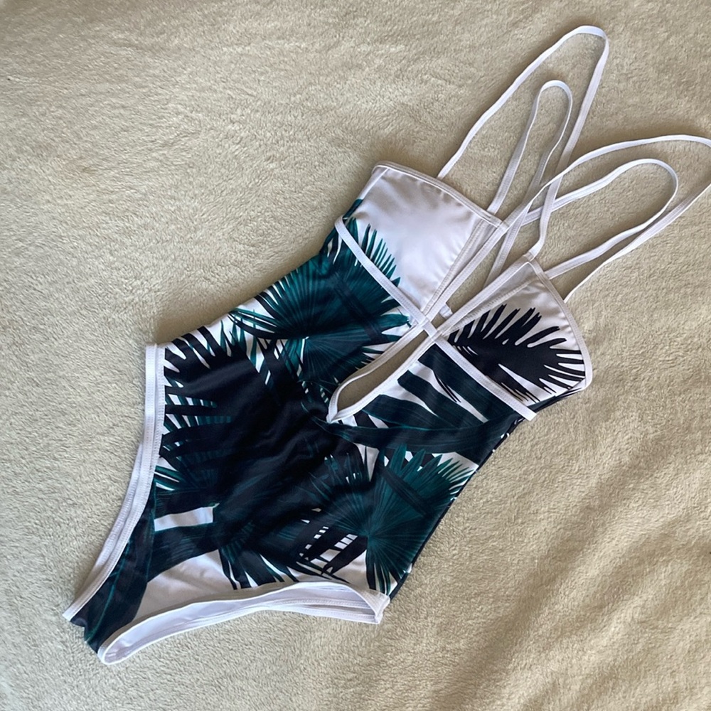 Green and White One Piece Swimsuit for Swim